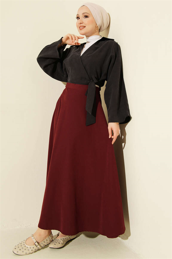 Tencel Flared Skirt with Zipper, Burgundy