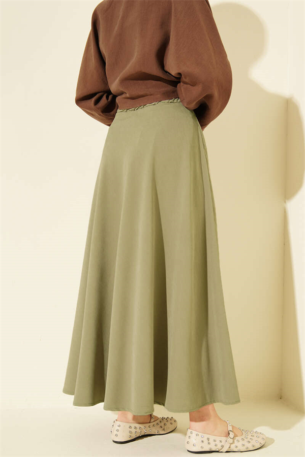 Tencel Flared Skirt with Zipper, Light Green