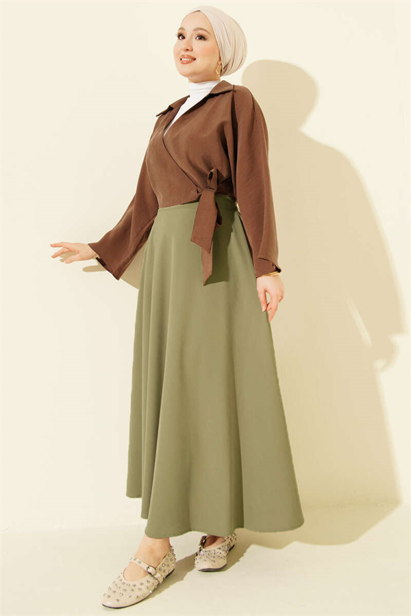 Tencel Flared Skirt with Zipper, Light Green