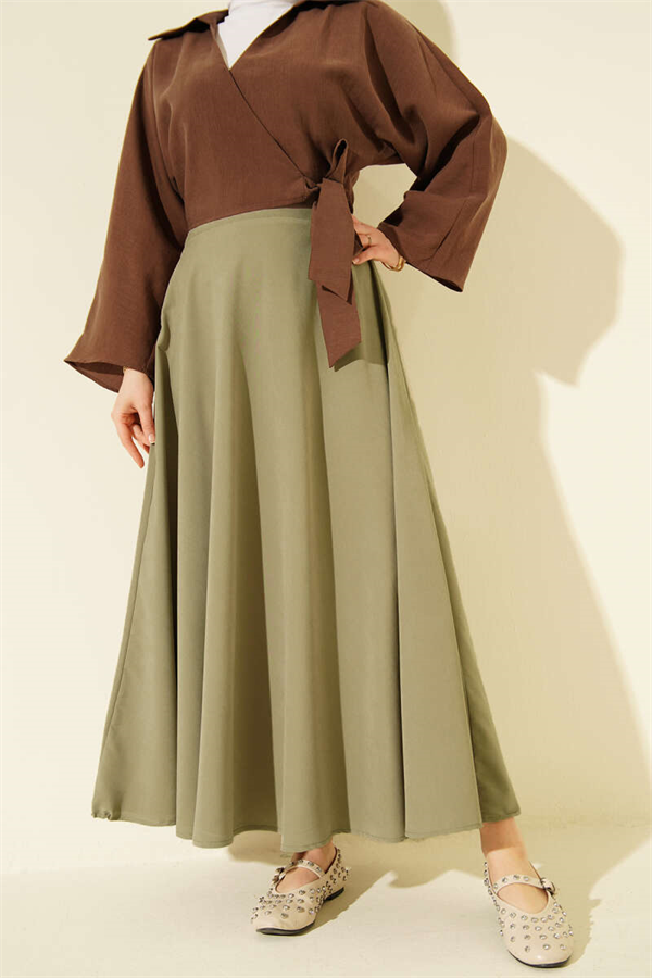 Tencel Flared Skirt with Zipper, Light Green