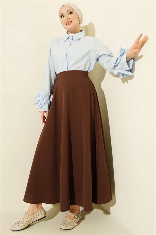 Tencel Flared Skirt with Zipper, Brown