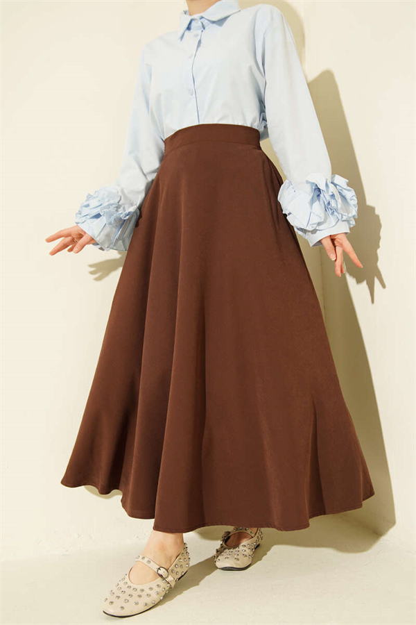 Tencel Flared Skirt with Zipper, Brown