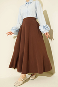 Tencel Flared Skirt with Zipper, Brown
