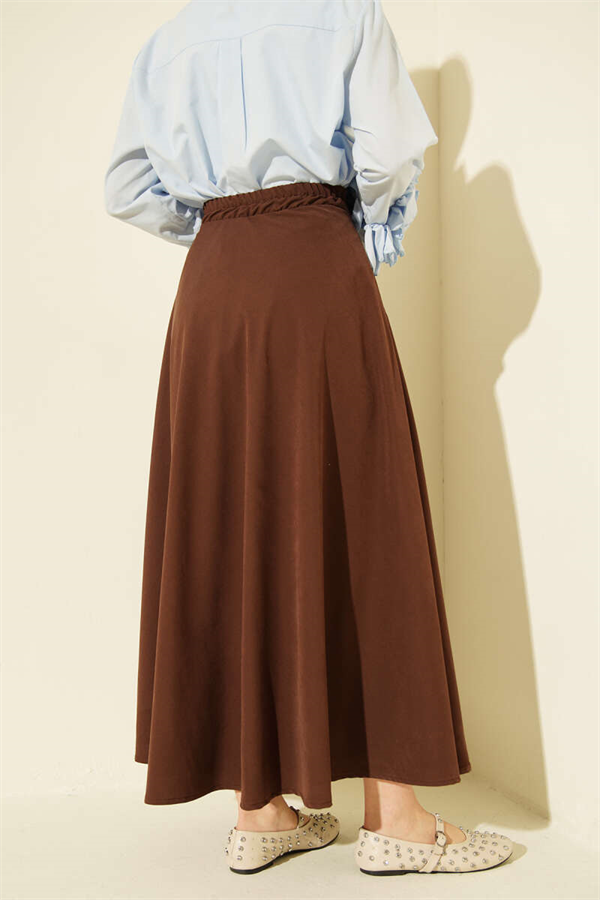 Tencel Flared Skirt with Zipper, Brown