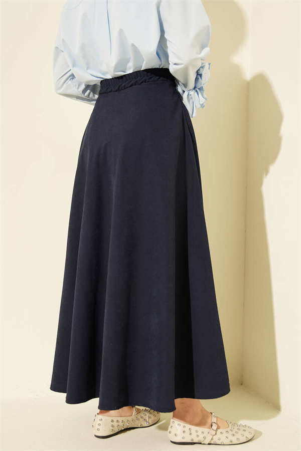 Tencel Flared Skirt with Zipper, Navy Blue