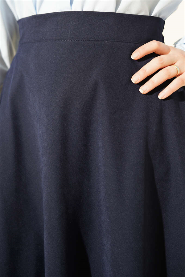 Tencel Flared Skirt with Zipper, Navy Blue