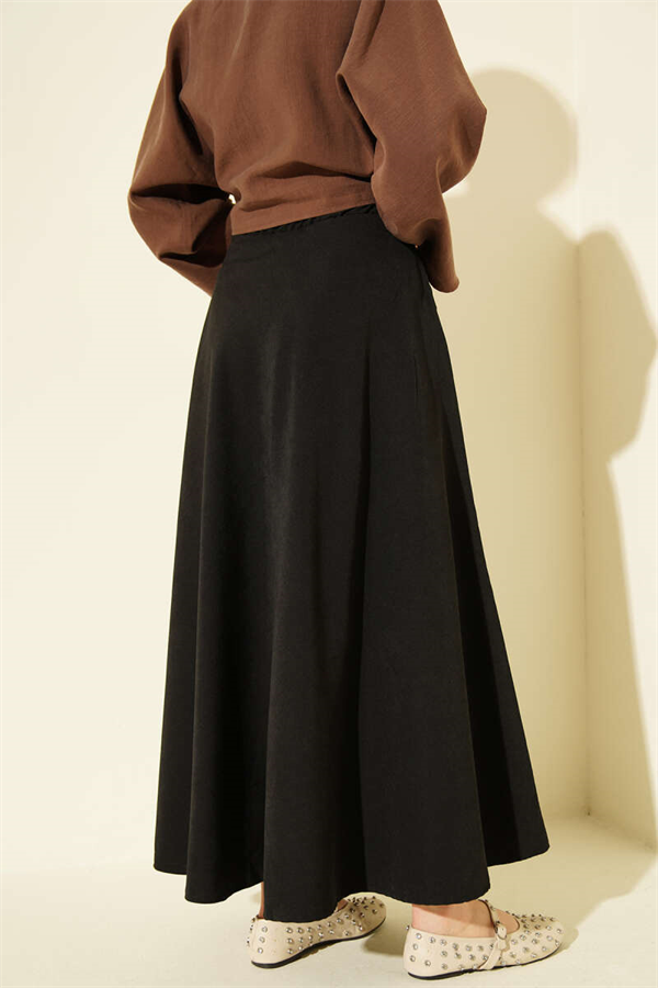 Zip-up Tencel Flared Skirt, Black