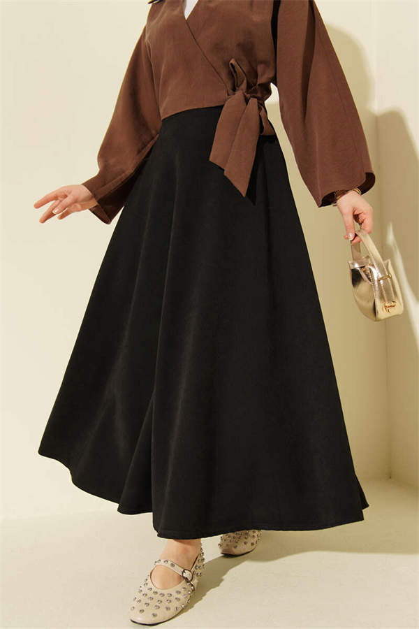 Zip-up Tencel Flared Skirt, Black