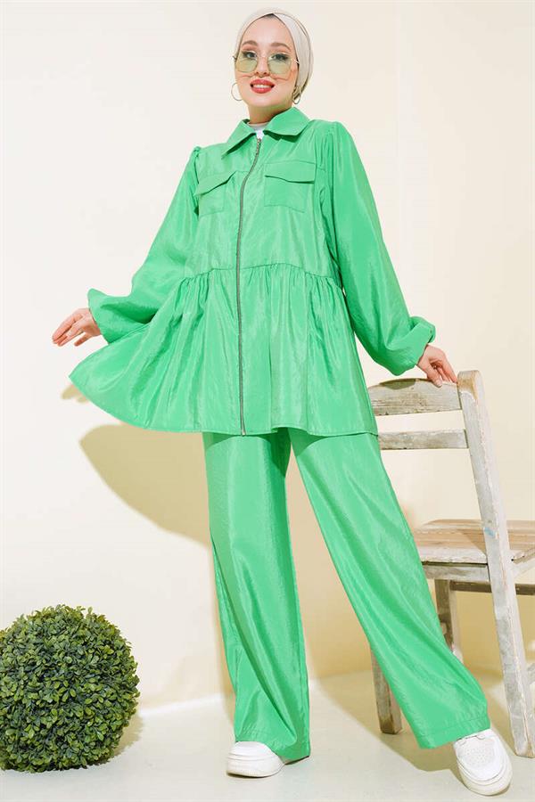 Zippered Tunic 2 Piece Set Green
