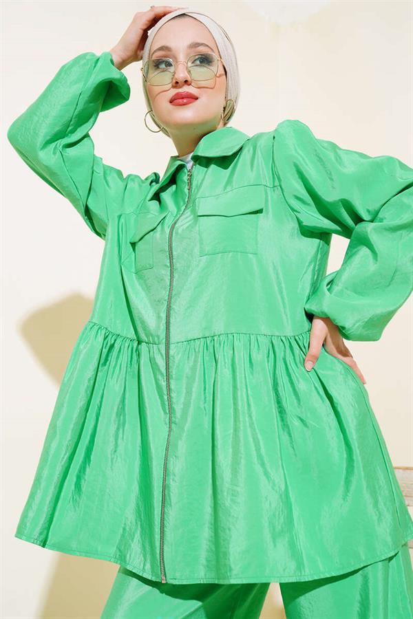 Zippered Tunic 2 Piece Set Green