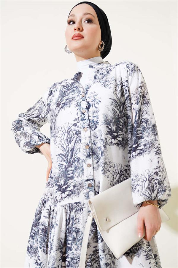 Filli Floral Patterned Viscose Dress Black