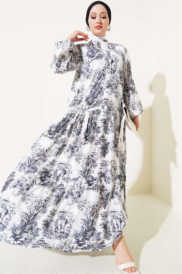 Filli Floral Patterned Viscose Dress Black