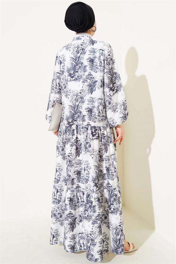 Filli Floral Patterned Viscose Dress Black