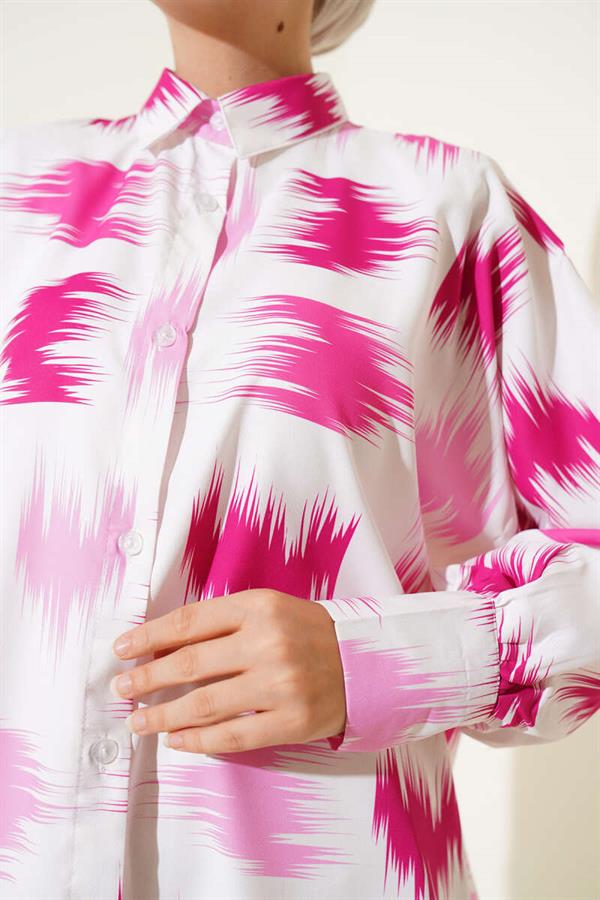 Brush Patterned Wrist Cuffed Shirt Fuchsia