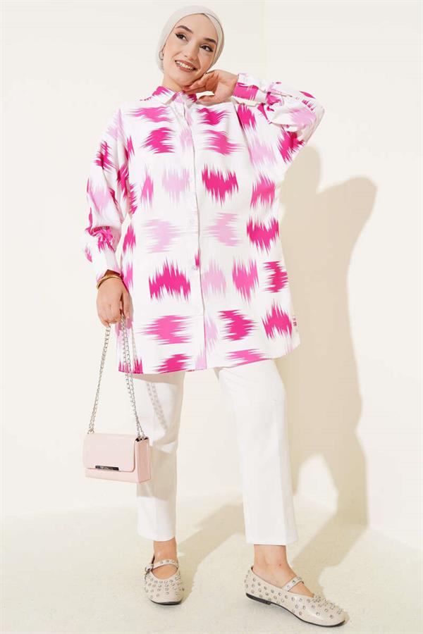 Brush Patterned Wrist Cuffed Shirt Fuchsia
