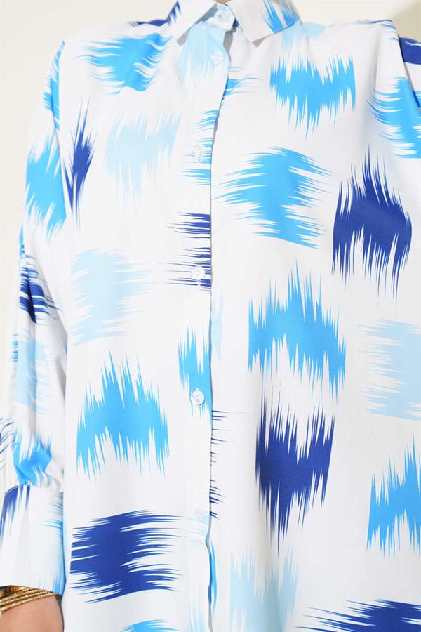 Brush Patterned Wrist Cuffed Shirt Blue