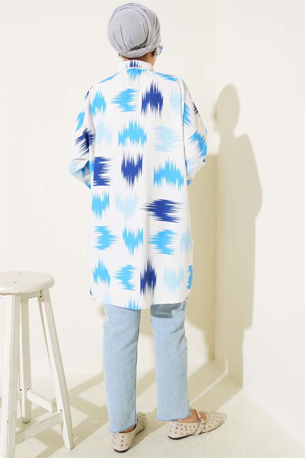 Brush Patterned Wrist Cuffed Shirt Blue