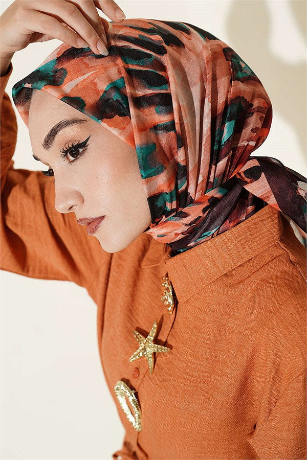 Brush Patterned Soft Scarf Dark Brown