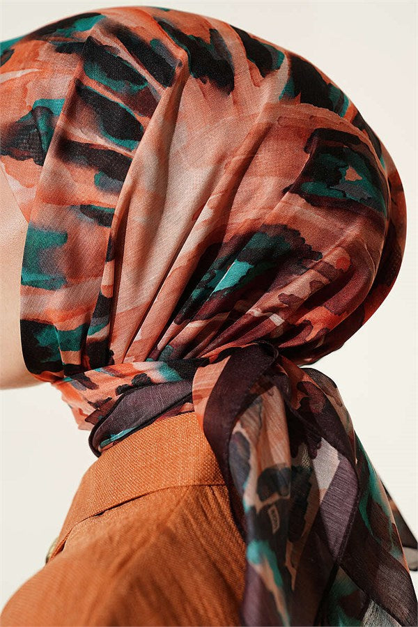 Brush Patterned Soft Scarf Dark Brown