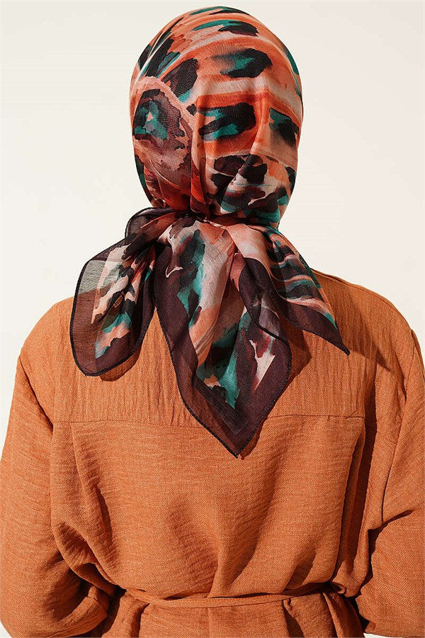 Brush Patterned Soft Scarf Dark Brown