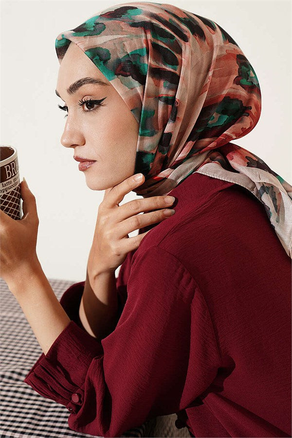 Brush Patterned Soft Scarf Beige