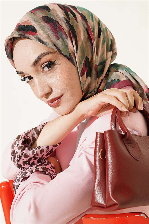 Brush Patterned Soft Scarf Burgundy