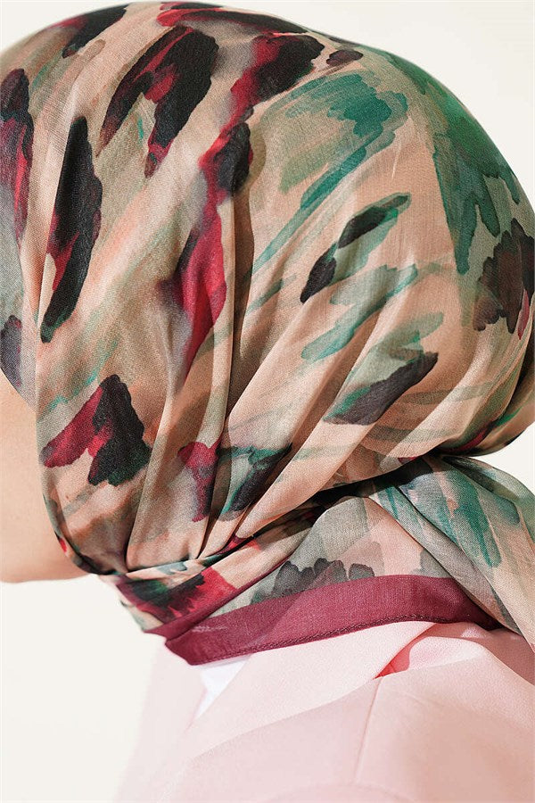 Brush Patterned Soft Scarf Burgundy