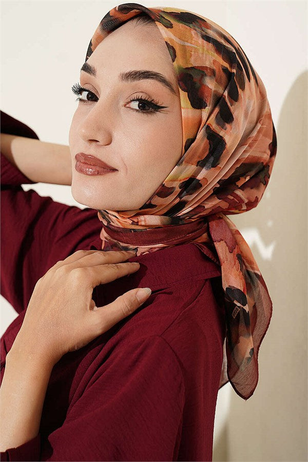 Brush Patterned Soft Scarf, Terracotta