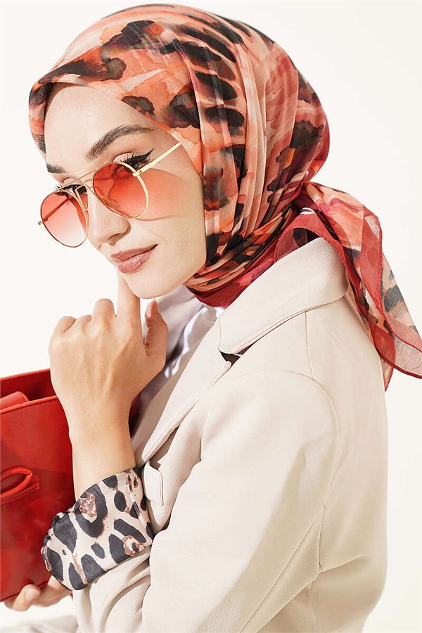 Brush Pattern Soft Scarf Red