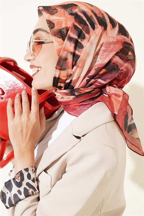 Brush Pattern Soft Scarf Red