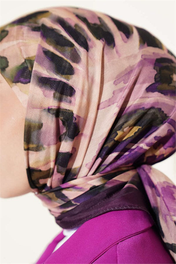 Brush Patterned Soft Scarf, Plum