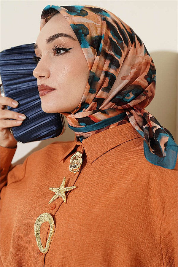 Brush Pattern Soft Scarf Petrol