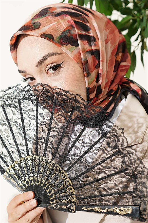 Brush Pattern Soft Scarf Black Beige