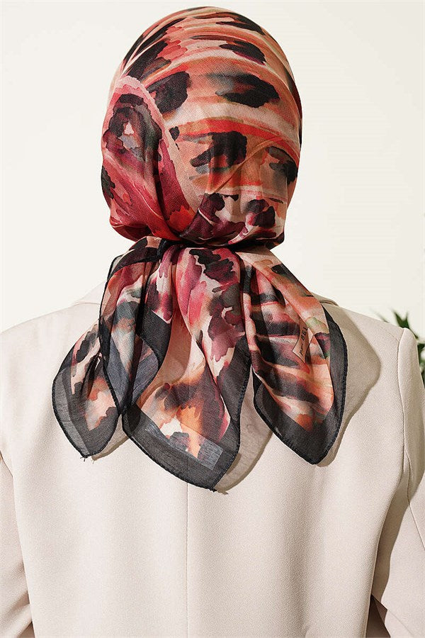 Brush Pattern Soft Scarf Black Beige