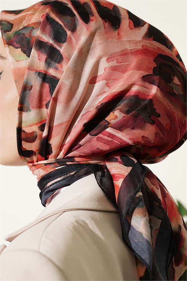 Brush Pattern Soft Scarf Black Beige
