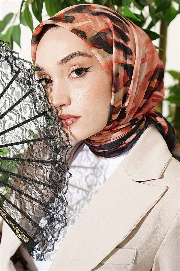 Brush Pattern Soft Scarf Black Beige