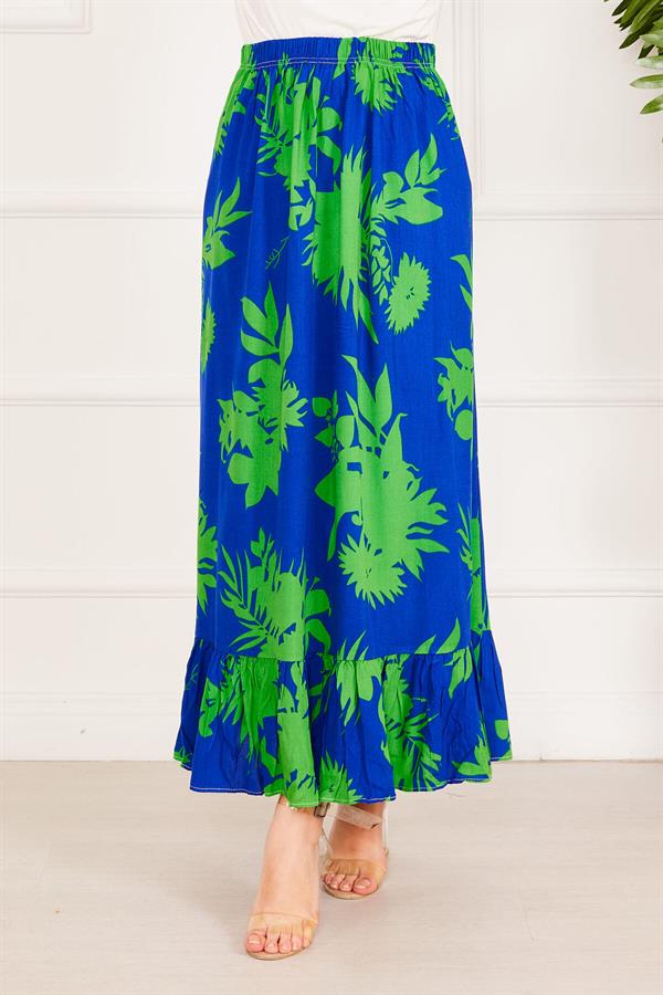 Ruffle Patterned Skirt Navy Blue