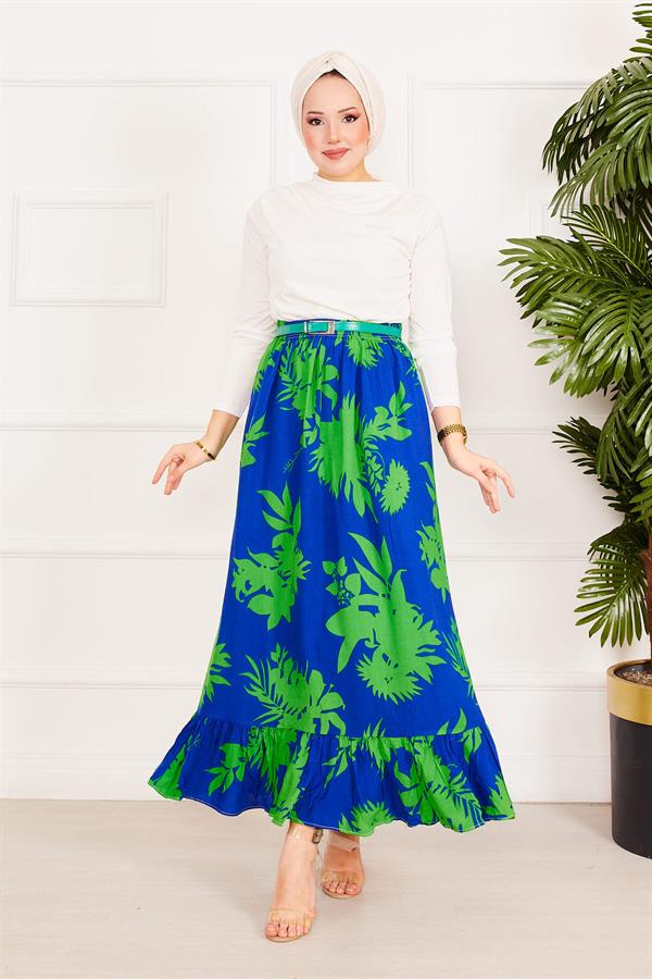 Ruffle Patterned Skirt Navy Blue