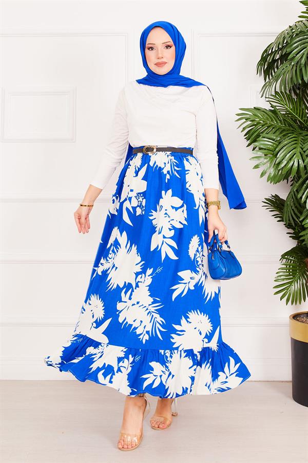 Ruffle Patterned Skirt Saxe