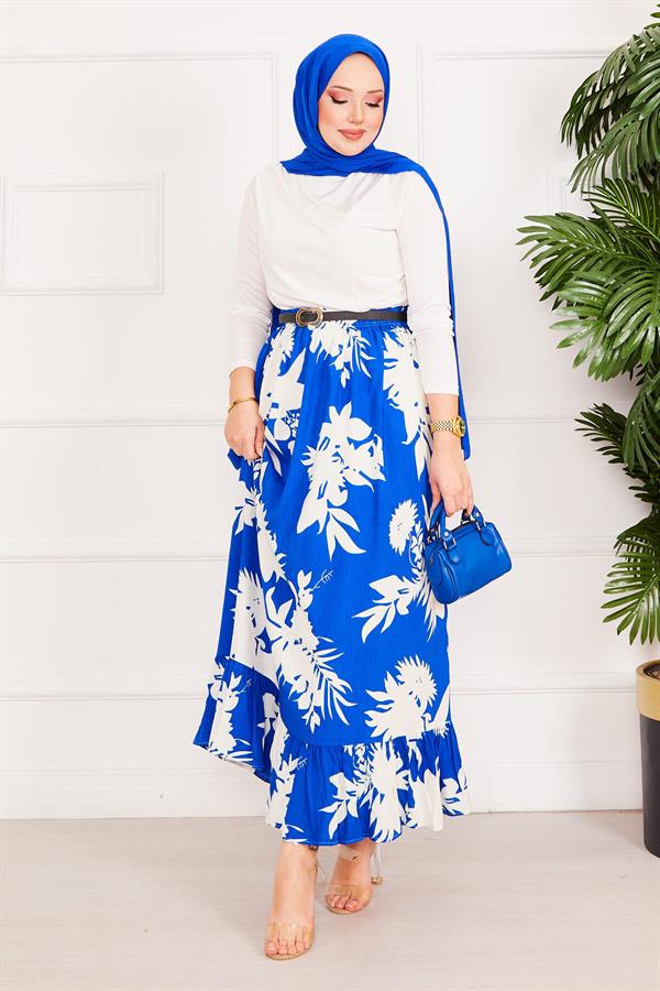 Ruffle Patterned Skirt Saxe