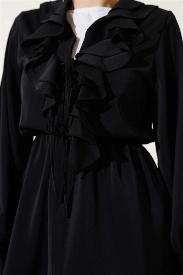 Ruffle Detailed Elastic Waist 2 Piece Set Black