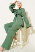 Ruffle Detailed Elastic Waist 2 Piece Set Khaki