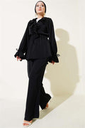 Ruffle Detailed Elastic Waist 2 Piece Set Black