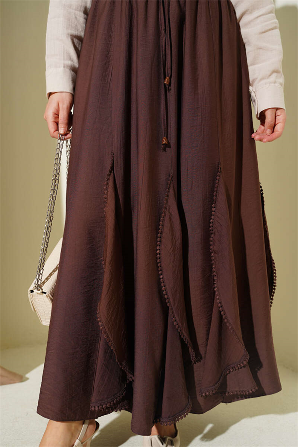 Ruffle Detail Elastic Waist Skirt, Brown