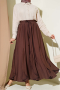 Ruffle Detail Elastic Waist Skirt, Brown