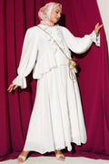 2 Piece Set with ruffle detail and tie-up skirt, ecru.