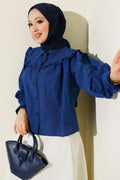 Navy Short Shirt with Ruffle Detail