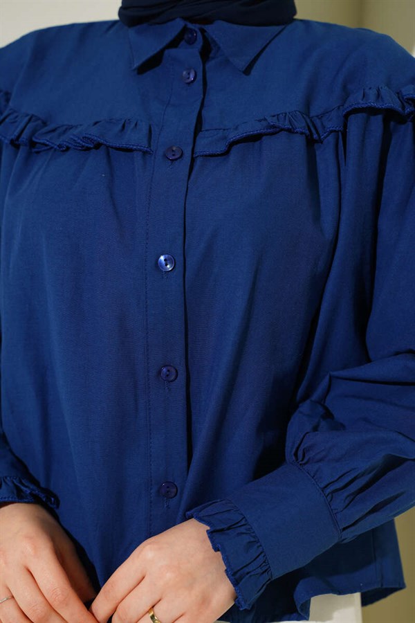 Navy Short Shirt with Ruffle Detail