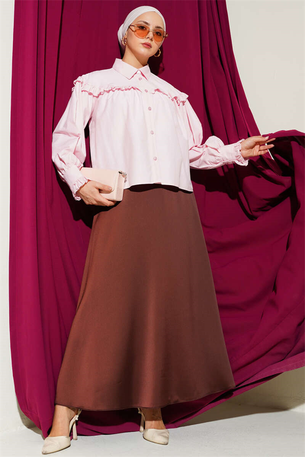 Pink Crop Shirt with Ruffle Detail