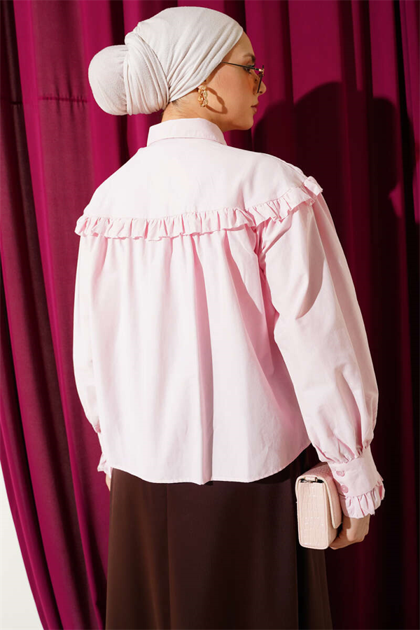 Pink Crop Shirt with Ruffle Detail